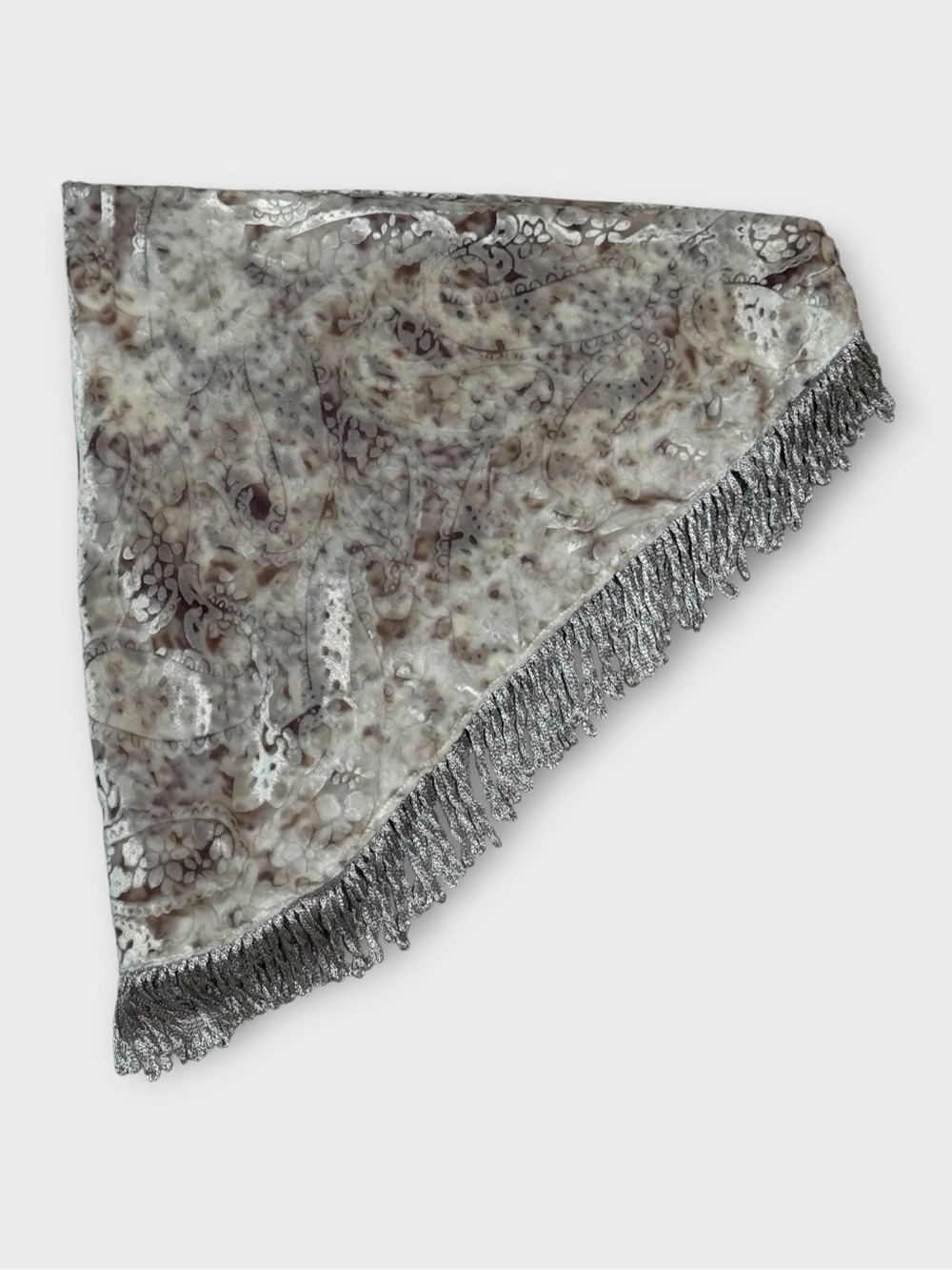Burnout Velvet Paisley Triangle Hip Wrap Silver Fringe Festival Cover-Up XS